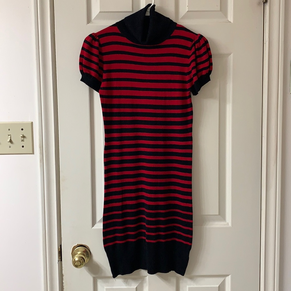 🌷3 for $25🌷Unbranded, US S, Red & Black Striped Knit Bodycon Turtleneck Dress